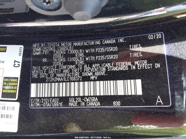 Aukcja sprzedaży 2020 Lexus Rx 350, vin: 2T2HZMAA1LC168372, numer aukcji: 44587403