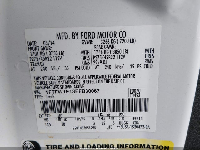 Ford F-150 Limited 2014 1FTFW1ET3EFB30067 Image 9