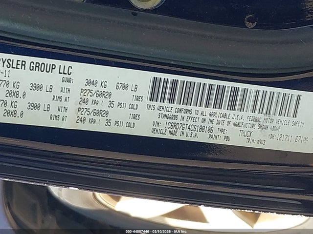 Продаж на аукціоні авто 2012 Ram 1500 Slt, vin: 1C6RD7GT4CS188106, номер лоту: 44587446