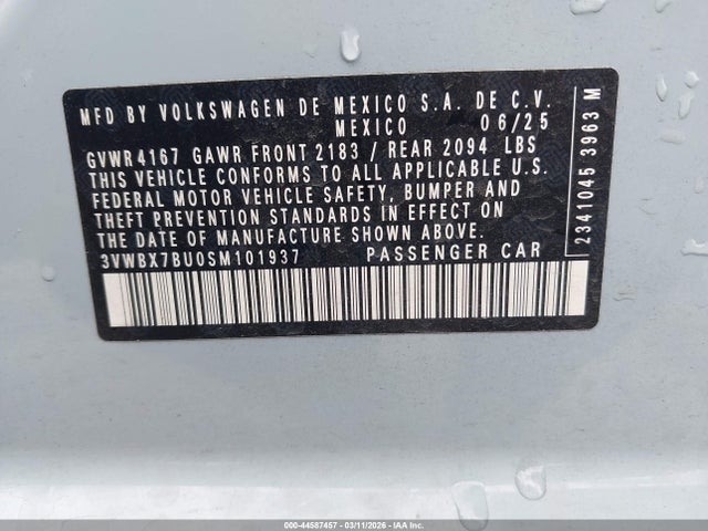 2025 Volkswagen Jetta 1.5t Sport მანქანა იყიდება აუქციონზე, vin: 3VWBX7BU0SM101937, აუქციონის ნომერი: 44587457