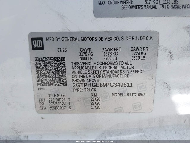44587458 :رقم المزاد ، 3GTPHGE89PG349811 vin ، 2023 Gmc Sierra 1500 2wd  Short Box Denali مزاد بيع