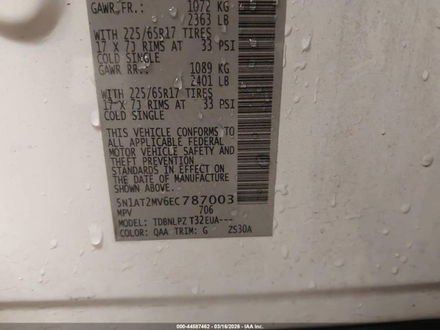 2014 Nissan Rogue S მანქანა იყიდება აუქციონზე, vin: 5N1AT2MV6EC787003, აუქციონის ნომერი: 44587462