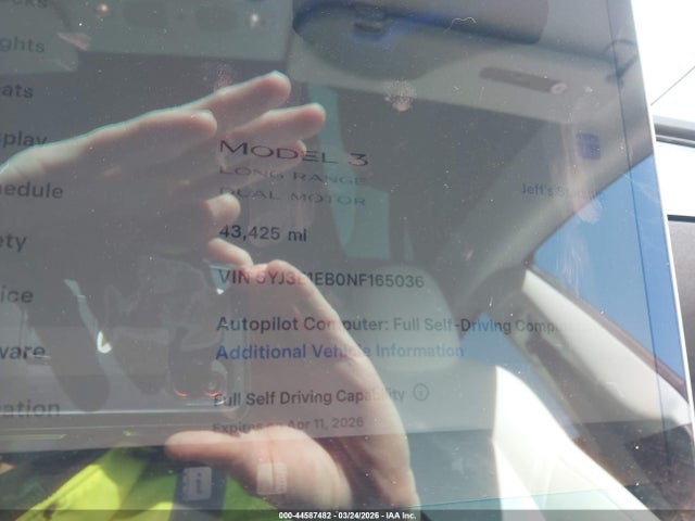 44587482 :رقم المزاد ، 5YJ3E1EB0NF165036 vin ، 2022 Tesla Model 3 Long Range Dual Motor All-wheel Drive مزاد بيع