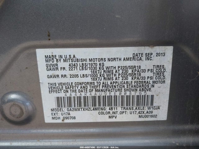 2014 MITSUBISHI OUTLANDER SPORT 4A4AR4AU9EE008765 Photo 8