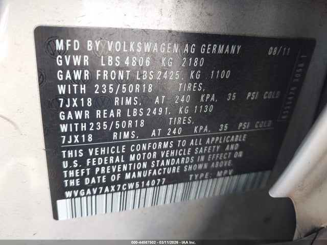 2012 VOLKSWAGEN TIGUAN WVGAV7AX7CW514077 Photo 8