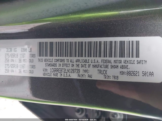 Продаж на аукціоні авто 2020 Ram 1500 Big Horn  4x2 6'4 Box, vin: 1C6RREBT2LN128739, номер лоту: 44587504