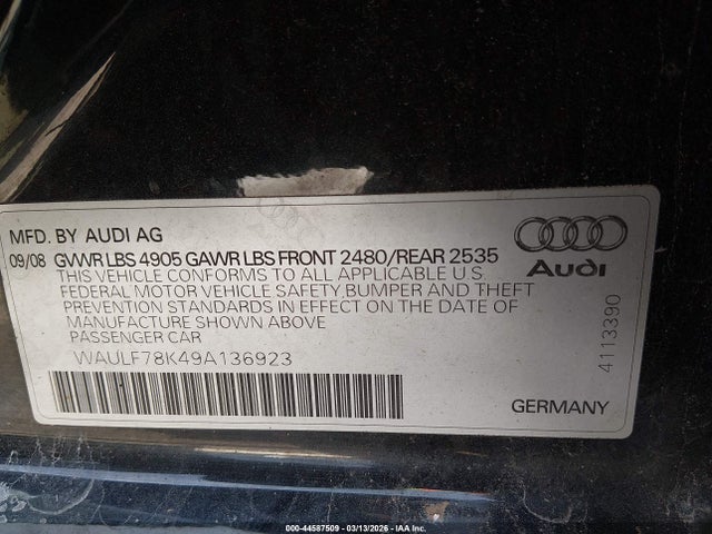 2009 AUDI A4 WAULF78K49A136923 Photo 8