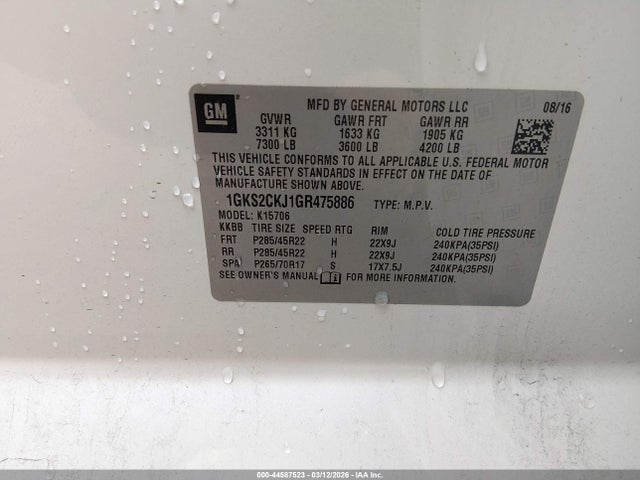 Продажа на аукционе авто 2016 Gmc Yukon Denali, vin: 1GKS2CKJ1GR475886, номер лота: 44587523