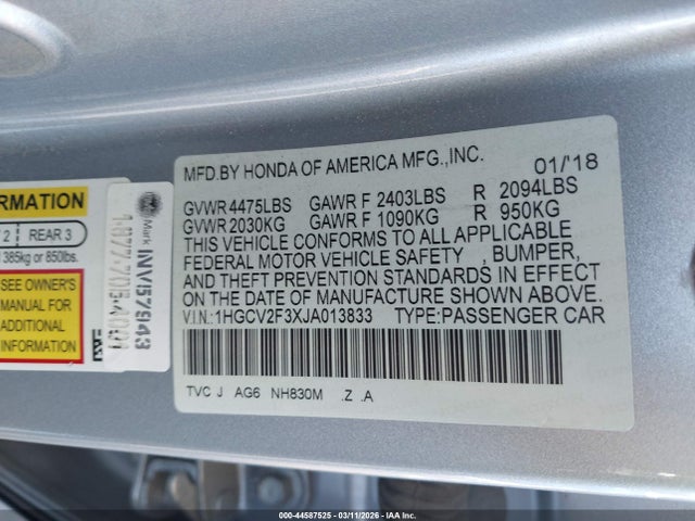1HGCV2F3XJA013833 Honda Accord Sport 2.0t