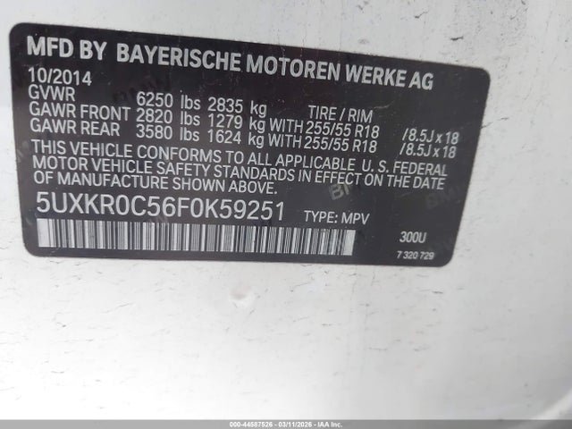 Aukcja sprzedaży 2015 Bmw X5 Xdrive35i, vin: 5UXKR0C56F0K59251, numer aukcji: 44587526