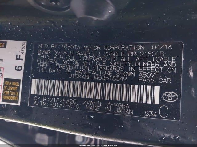 Toyota Prius Four 2016 JTDKARFU4G3518349 Image 9