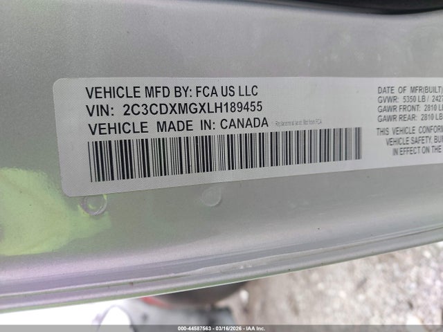 Продажа на аукционе авто 2020 Dodge Charger Gt Awd, vin: 2C3CDXMGXLH189455, номер лота: 44587563