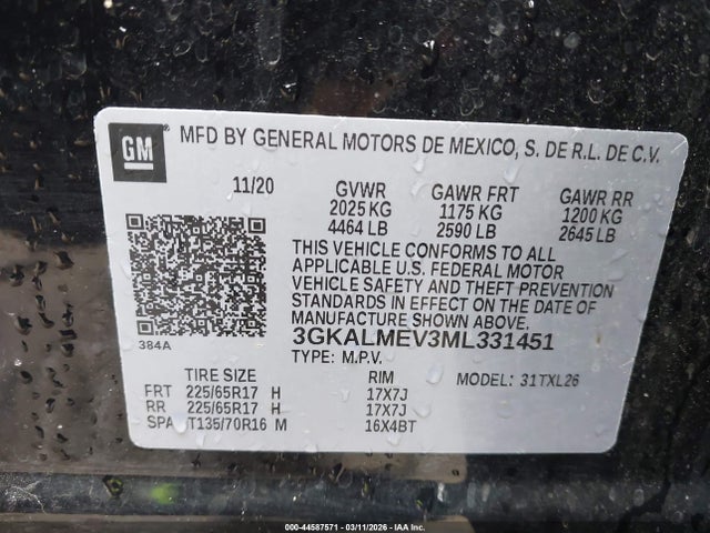 Продаж на аукціоні авто 2021 Gmc Terrain Fwd Sle, vin: 3GKALMEV3ML331451, номер лоту: 44587571