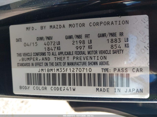 Продаж на аукціоні авто 2015 Mazda Mazda3 S Grand Touring, vin: JM1BM1M35F1270710, номер лоту: 44587572