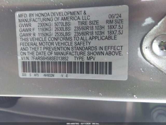 44587582 :رقم المزاد ، 7FARS6H58SE013852 vin ، 2025 Honda Cr-v Hybrid Sport مزاد بيع
