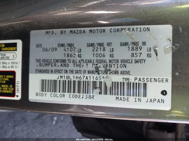 2010 Mazda Mazda3 S Grand Touring მანქანა იყიდება აუქციონზე, vin: JM1BL1H67A1165196, აუქციონის ნომერი: 44587584