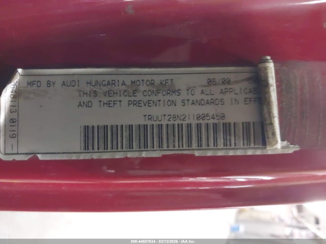Продаж на аукціоні авто 2001 Audi Tt, vin: TRUUT28N211005450, номер лоту: 44587634