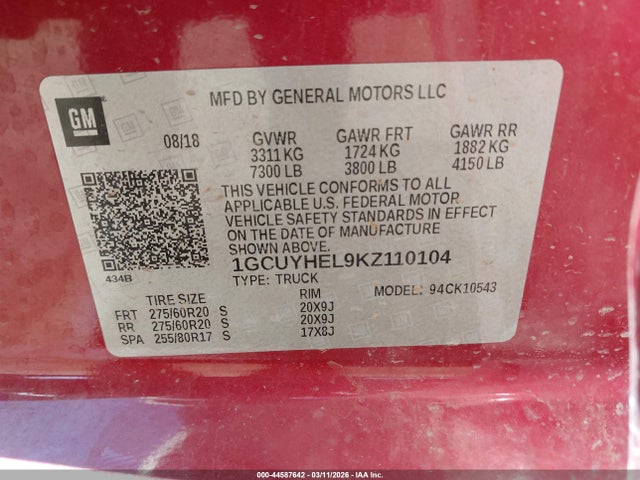 1GCUYHEL9KZ110104 Chevrolet Silverado 1500 High Country