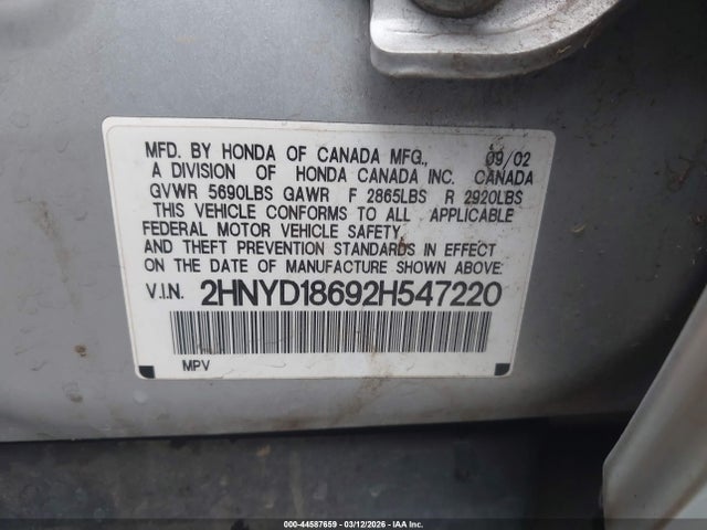 44587659 :رقم المزاد ، 2HNYD18692H547220 vin ، 2002 Acura Mdx مزاد بيع