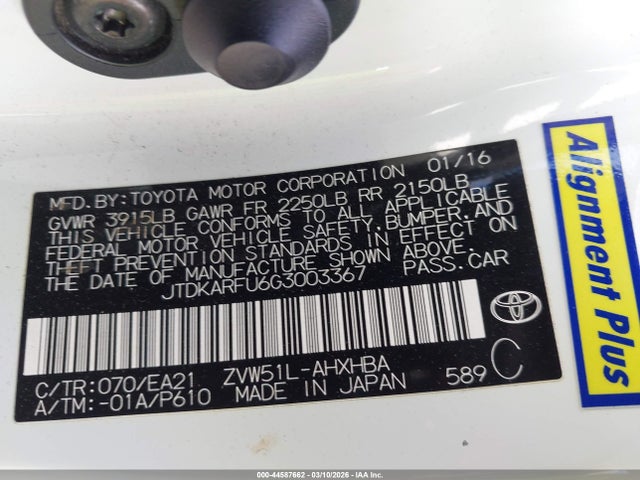 JTDKARFU6G3003367 Toyota Prius Three Touring