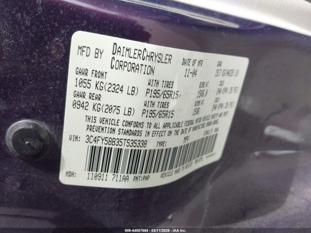44587668 :رقم المزاد ، 3C4FY58B35T535338 vin ، 2005 Chrysler Pt Cruiser Touring مزاد بيع