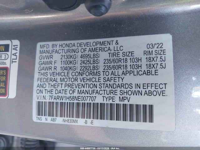 Honda Cr-v 2wd Ex 2022 7FARW1H58NE007707 Image 9
