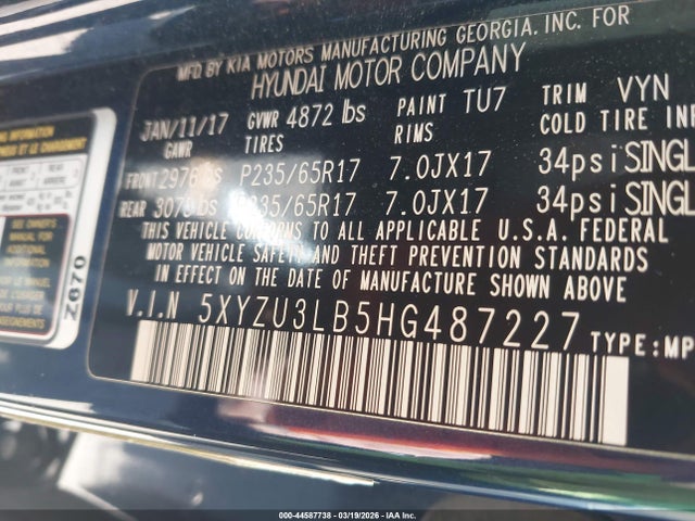 5XYZU3LB5HG487227 Hyundai Santa Fe Sport 2.4l