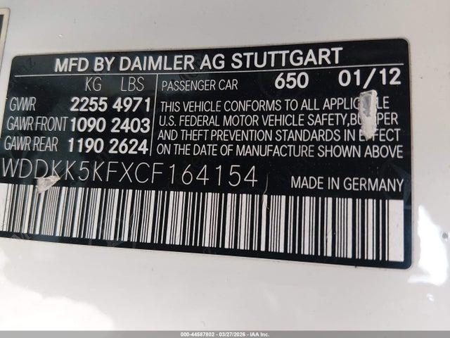 Продажа на аукционе авто 2012 Mercedes-benz E 350, vin: WDDKK5KFXCF164154, номер лота: 44587802