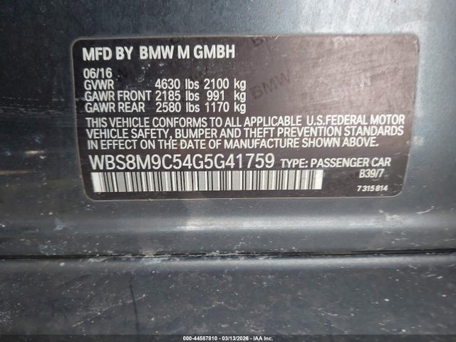 Продажа на аукционе авто 2016 Bmw M3, vin: WBS8M9C54G5G41759, номер лота: 44587810