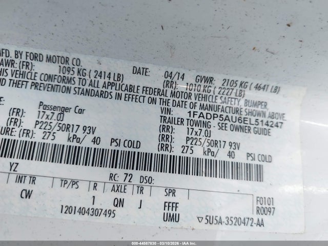 1FADP5AU6EL514247 Ford C-max Hybrid Se