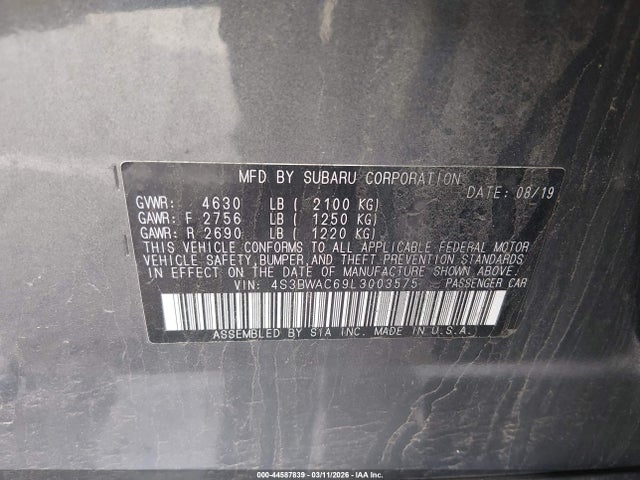 Aukcja sprzedaży 2020 Subaru Legacy Premium, vin: 4S3BWAC69L3003575, numer aukcji: 44587839