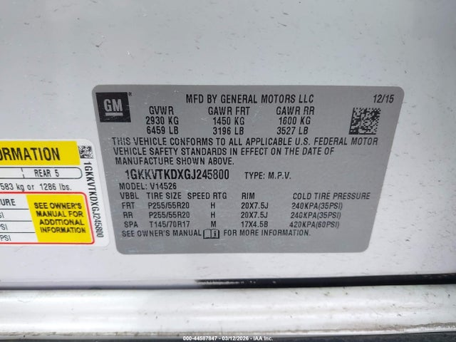 44587847 :رقم المزاد ، 1GKKVTKDXGJ245800 vin ، 2016 Gmc Acadia Denali مزاد بيع