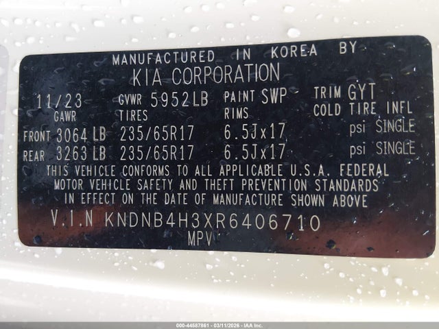 2024 Kia Carnival Mpv Lx Seat Package მანქანა იყიდება აუქციონზე, vin: KNDNB4H3XR6406710, აუქციონის ნომერი: 44587861