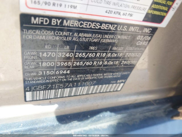 Aukcja sprzedaży 2007 Mercedes-benz Gl 450 4matic, vin: 4JGBF71E57A111007, numer aukcji: 44587862