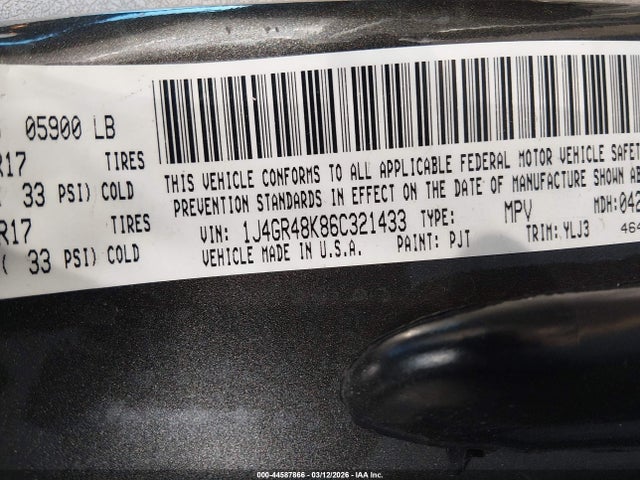 2006 JEEP GRAND CHEROKEE 1J4GR48K86C321433 Photo 8
