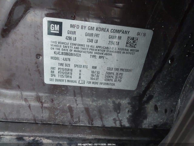 Продажа на аукционе авто 2016 Buick Encore Convenience, vin: KL4CJBSB6GB694531, номер лота: 44587942