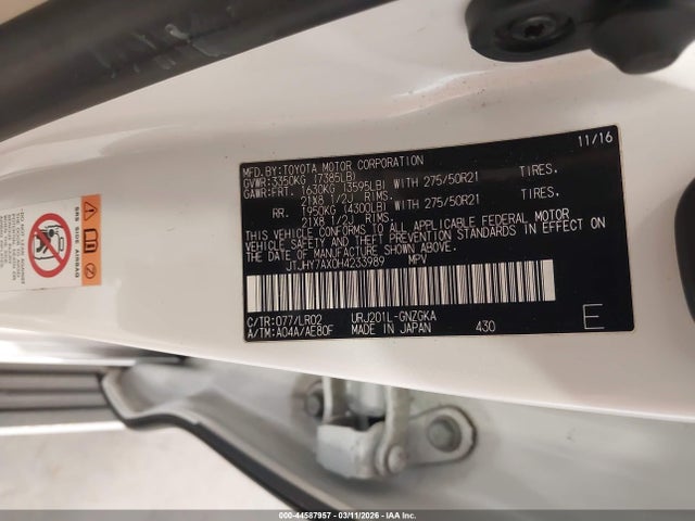 Aukcja sprzedaży 2017 Lexus Lx 570, vin: JTJHY7AX0H4233989, numer aukcji: 44587957