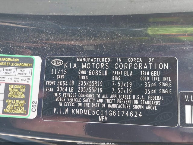 2016 KIA SEDONA KNDME5C11G6174624 Photo 8