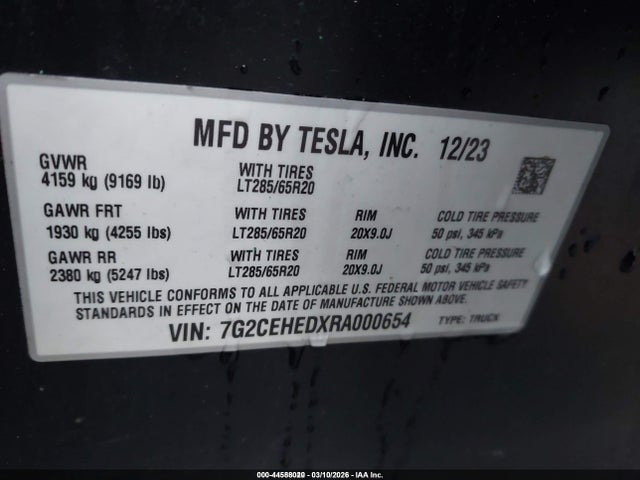 2024 Tesla Cybertruck All-wheel Drive მანქანა იყიდება აუქციონზე, vin: 7G2CEHEDXRA000654, აუქციონის ნომერი: 44588020