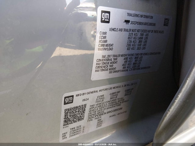 Aukcja sprzedaży 2024 Chevrolet Silverado 1500 4wd  Standard Bed Custom, vin: 3GCPDBEK4RG389386, numer aukcji: 44588022