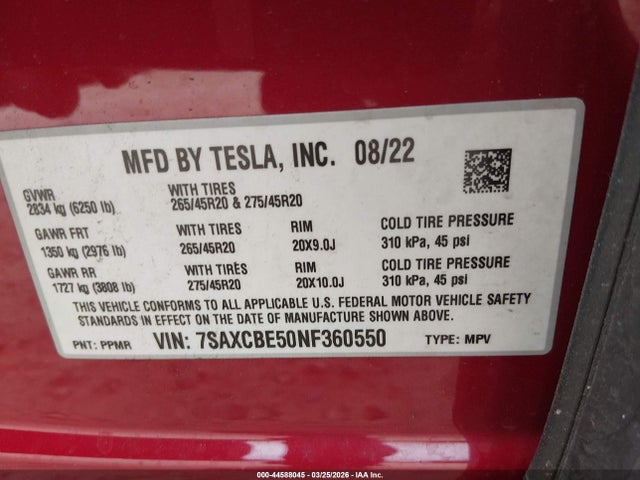 2022 TESLA MODEL X 7SAXCBE50NF360550 Photo 8