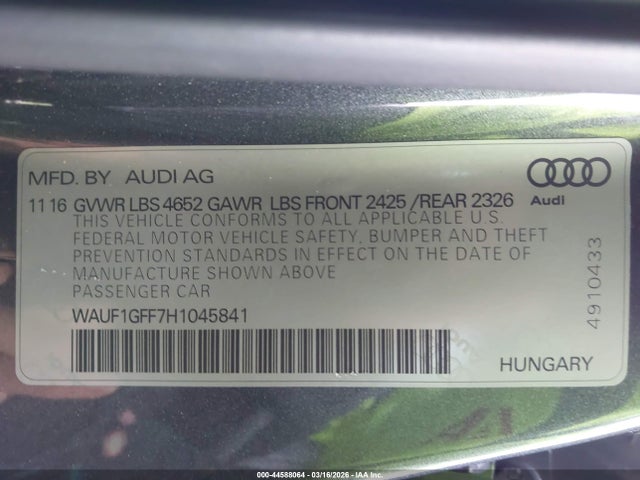 2017 AUDI S3 WAUF1GFF7H1045841 Photo 8