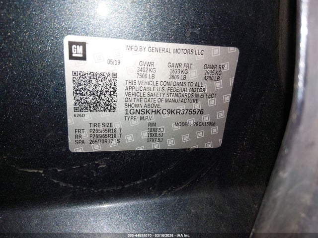 1GNSKHKC9KR375576 Chevrolet Suburban Lt
