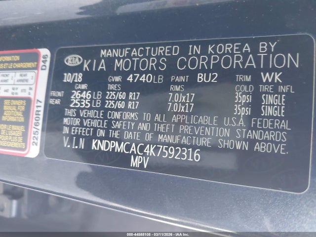 KNDPMCAC4K7592316 KIA Sportage Lx