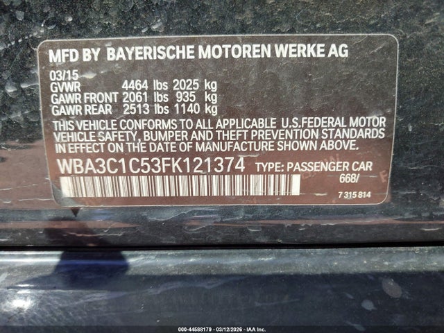BMW 328I 2015 WBA3C1C53FK121374 Image 9