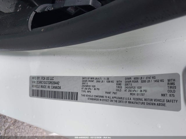 Aukcja sprzedaży 2025 Chrysler Pacifica Limited, vin: 2C4RC1GG7SR539442, numer aukcji: 44588202