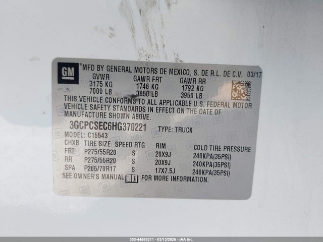 3GCPCSEC6HG370221 Chevrolet Silverado 1500 1lz
