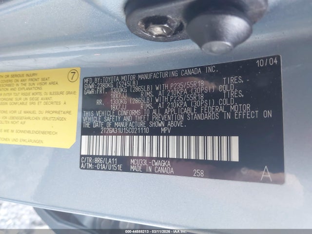 44588213 :رقم المزاد ، 2T2GA31U15C021110 vin ، 2005 Lexus Rx 330 مزاد بيع