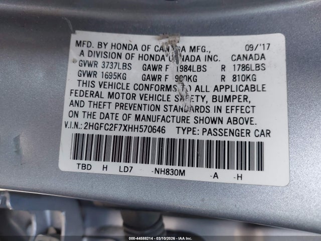 Honda CIVIC EX 2017 2HGFC2F7XHH570646 Image 9