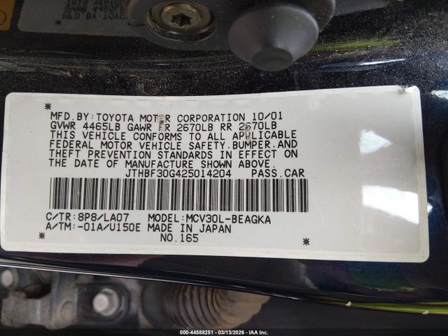44588251 :رقم المزاد ، JTHBF30G425014204 vin ، 2002 Lexus Es 300 مزاد بيع